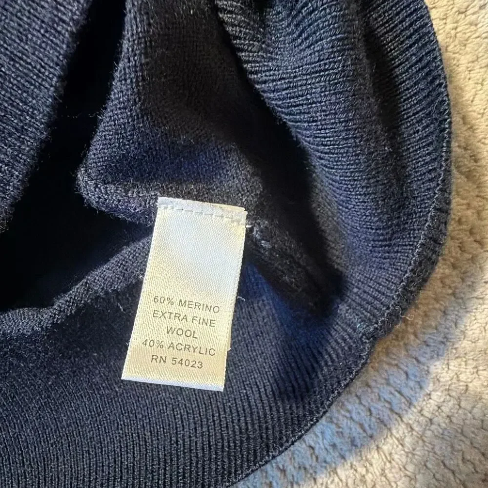 Banana Republic Men’s Large Merino Wool Blend Navy Snap Mock Neck Pullover Sweat